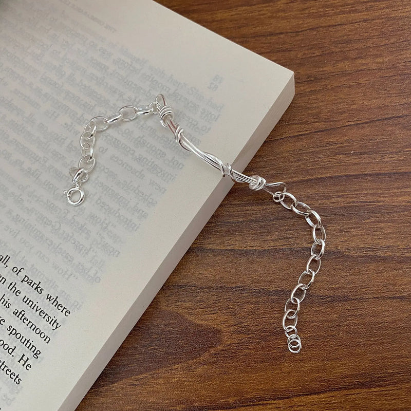 SHANICE Punk S925 Silver Hand Braided Twisted Geometric Bracelet
