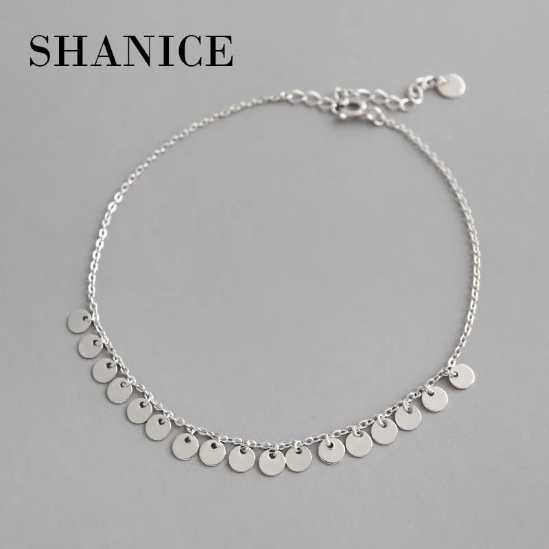 SHANICE 925 Sterling Silver Anklet Round Pieces Pendant Beach Anklet