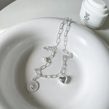 S925 Silver Heart Linked Circle Necklace Choker for Women