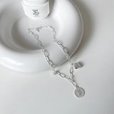 S925 Silver Heart Linked Circle Necklace Choker for Women