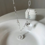 S925 Silver Heart Linked Circle Necklace Choker for Women