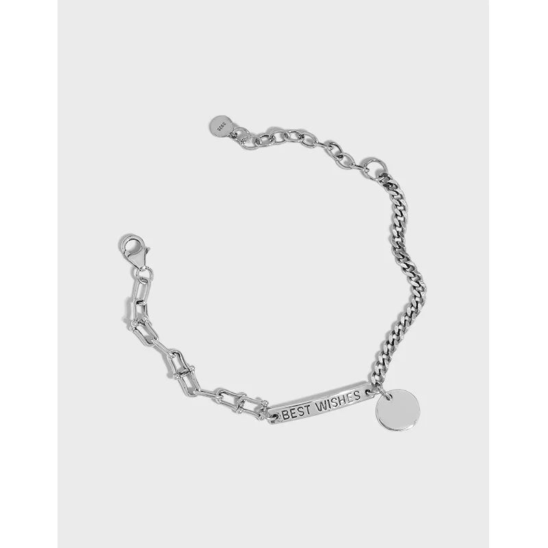S925 Sterling Silver Retro Round Tag Twist Chain Pendant