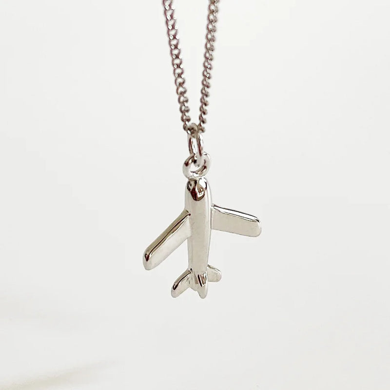 SHANICE S925 Silver Airplane Sweater Chain Pendant Necklace