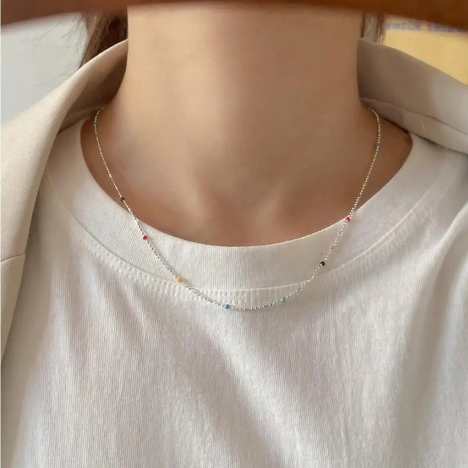 SHANICE Silver Beads Tassel Necklace Women Clavicle Chain Short Necklace