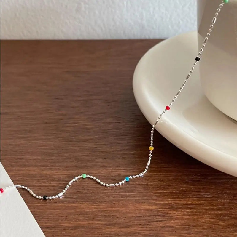 SHANICE Silver Beads Tassel Necklace Women Clavicle Chain Short Necklace