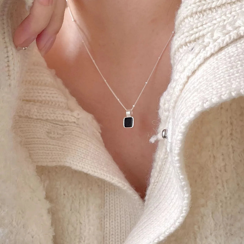 SHANICE S925 Sterling Silver Agate Stone Pendant Necklace for Women