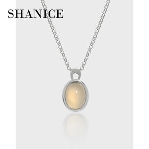 SHANICE S925 Sterling Silver Oval Agate Pendant Necklace for Women