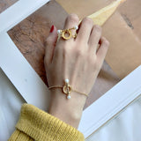SHANICE S925 Thick Chain Bracelet Half Pearl OT Buckle Men Women Jewelry