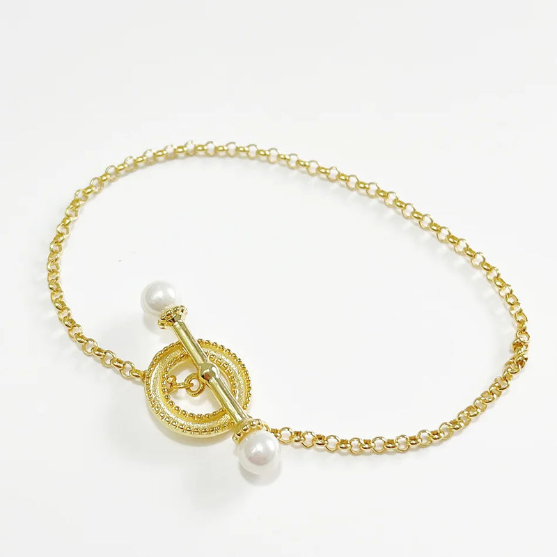 SHANICE S925 Thick Chain Bracelet Half Pearl OT Buckle Men Women Jewelry