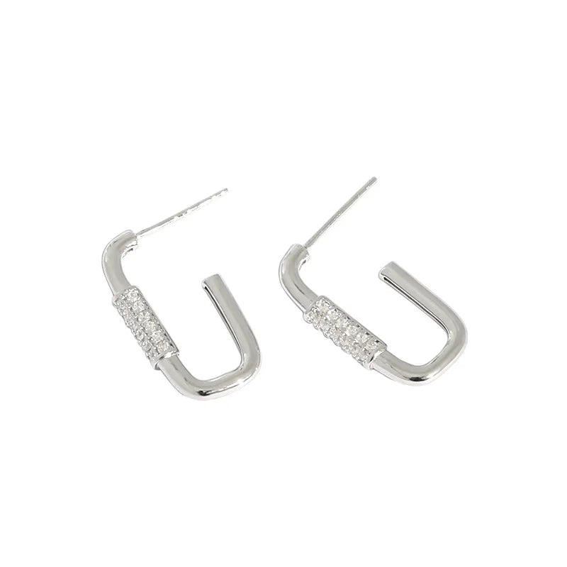 SHANICE S925 Sterling Silver Safety Pin Studs Earrings Crystal CZ Female Jewelry