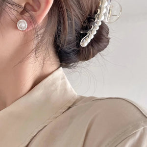 SHANICE Vintage Charm Gold Simulated Pearl Flower Stud Earrings