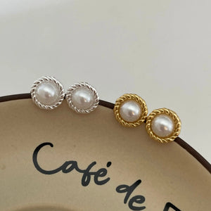 SHANICE Vintage Charm Gold Simulated Pearl Flower Stud Earrings