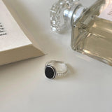 SHANICE S925 Silver Oval Inlaid Agate Big Ring Women's Jewelry