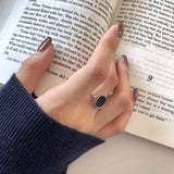 SHANICE S925 Silver Oval Inlaid Agate Big Ring Women's Jewelry