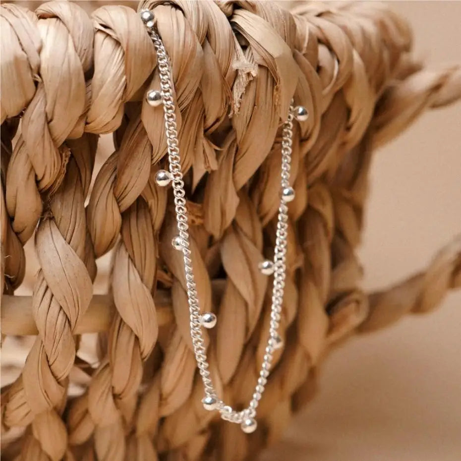 SHANICE Vintage Style Sterling Silver Beads Anklet for Women