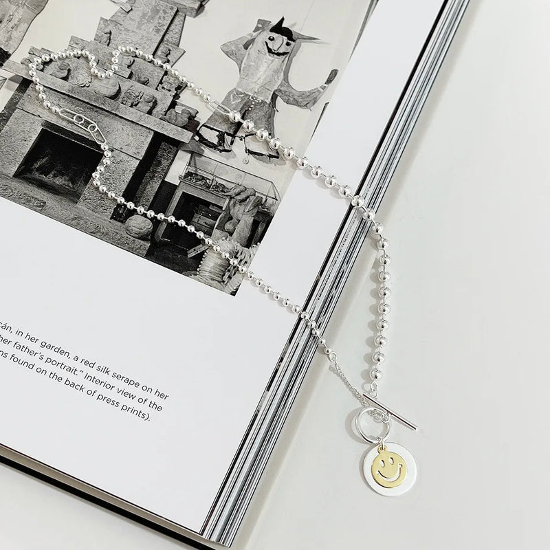 SHANICE S925 Beads Chain Smiley Round Necklace for Women