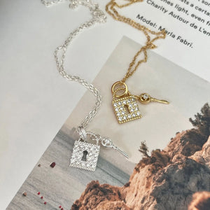 SHANICE S925 Silver Key Lock Necklace With Diamond for Women