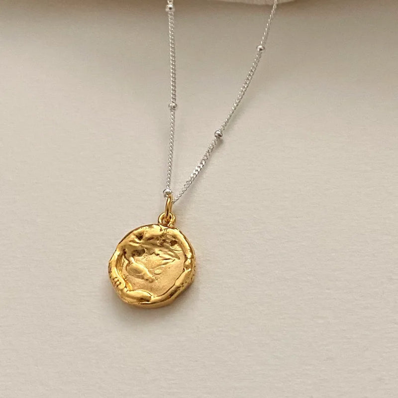 SHANICE S925 Silver Necklace Round Tag Charm Pendants Choker Bead Chain