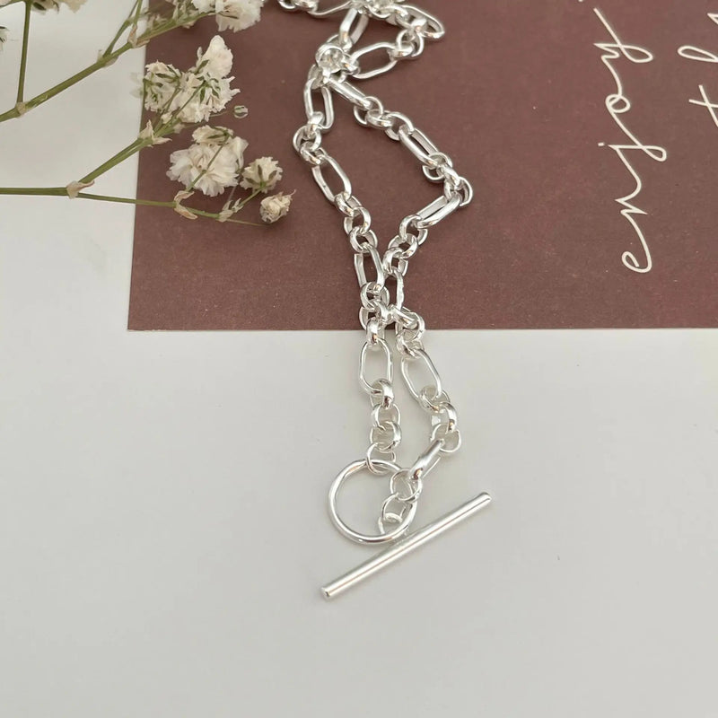 SHANICE S925 Sterling Silver O-Chain Necklace Industrial Style Buckle Pendant