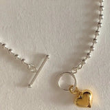 SHANICE Silver Pearl Beads Necklace Heart Pendant Choker