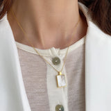 SHANICE Square Shell Necklace S925 Silver Clavicle Chain
