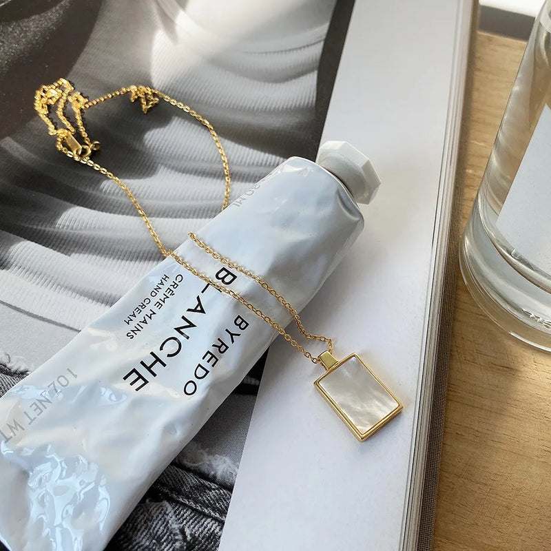 SHANICE Square Shell Necklace S925 Silver Clavicle Chain