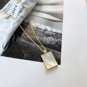 SHANICE Square Shell Necklace S925 Silver Clavicle Chain