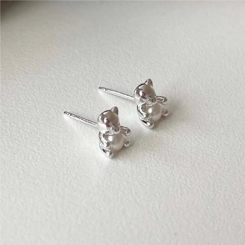 SHANICE S925 Sterling Silver Bear Pearl Earrings