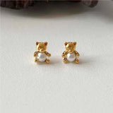 SHANICE S925 Sterling Silver Bear Pearl Earrings