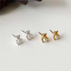SHANICE S925 Sterling Silver Bear Pearl Earrings