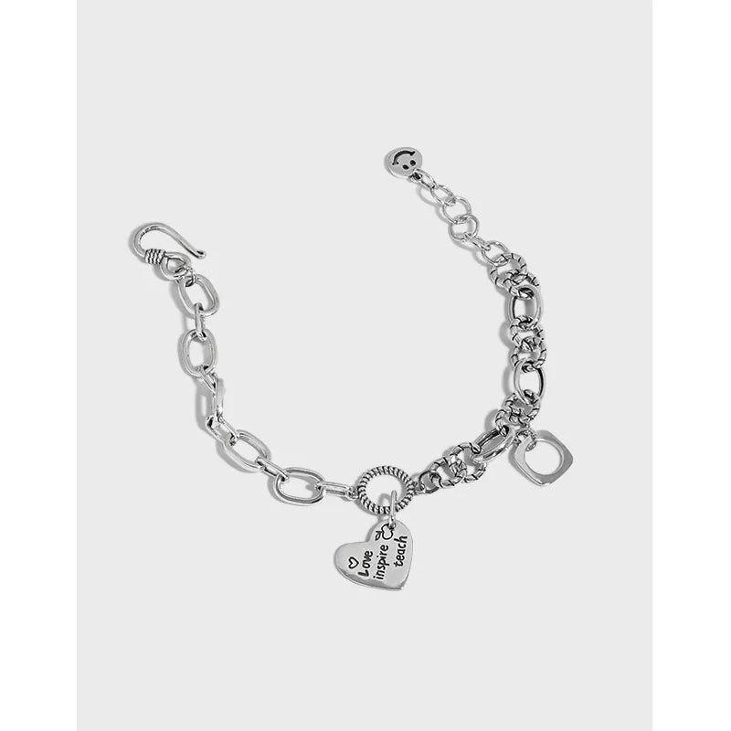 SHANICE S925 Portrait Coin Bracelet Bohemian Retro Chain Heart Pendant