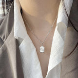 SHANICE S925 Silver Square Letter Necklace Niche Clavicle