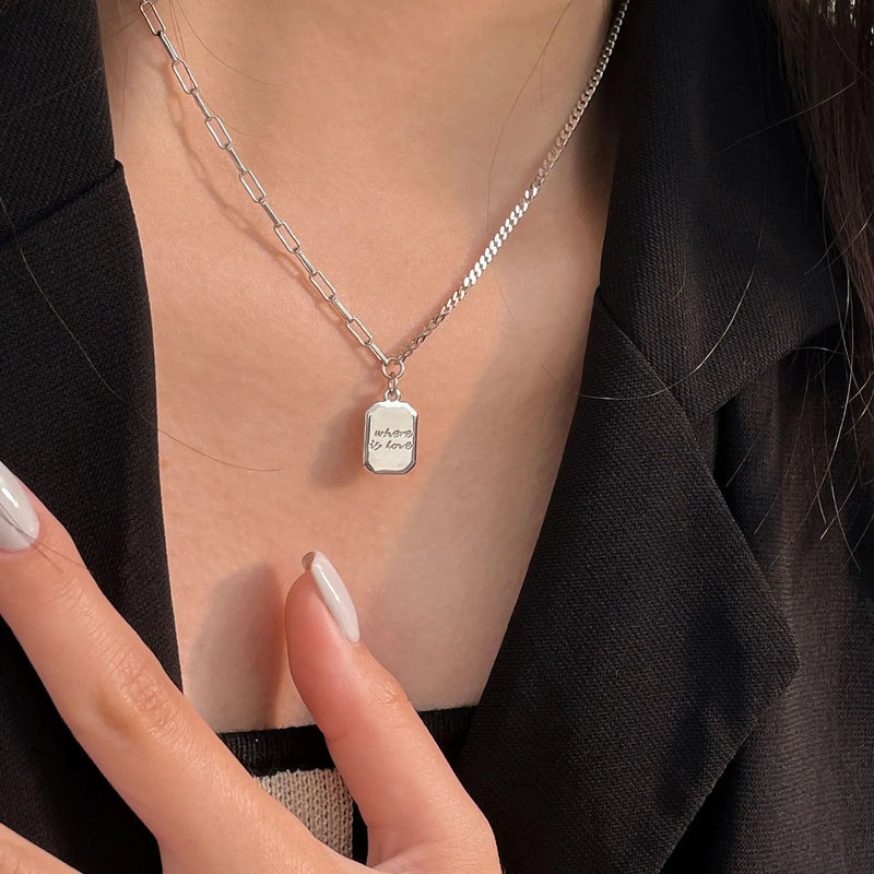 SHANICE S925 Silver Square Letter Necklace Niche Clavicle