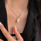 SHANICE S925 Silver Square Letter Necklace Niche Clavicle