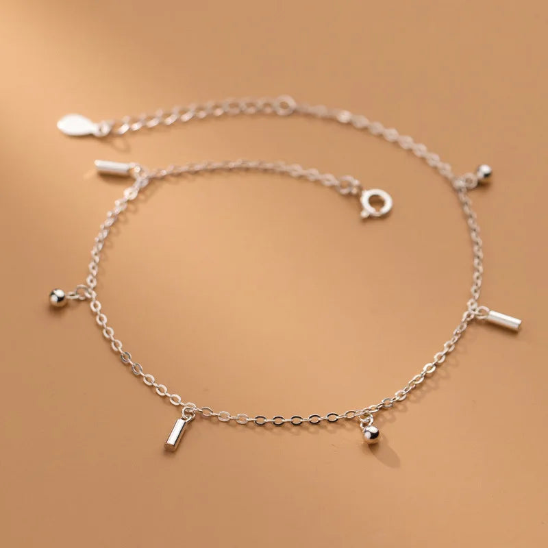 SHANICE Polish Cylinder S925 Silver Anklet Ankle Bracelet Summer Jewelry