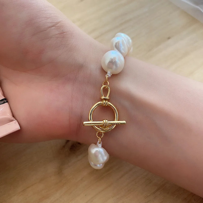SHANICE Women's S925 Silver Pearl Lock Chain Bracelet