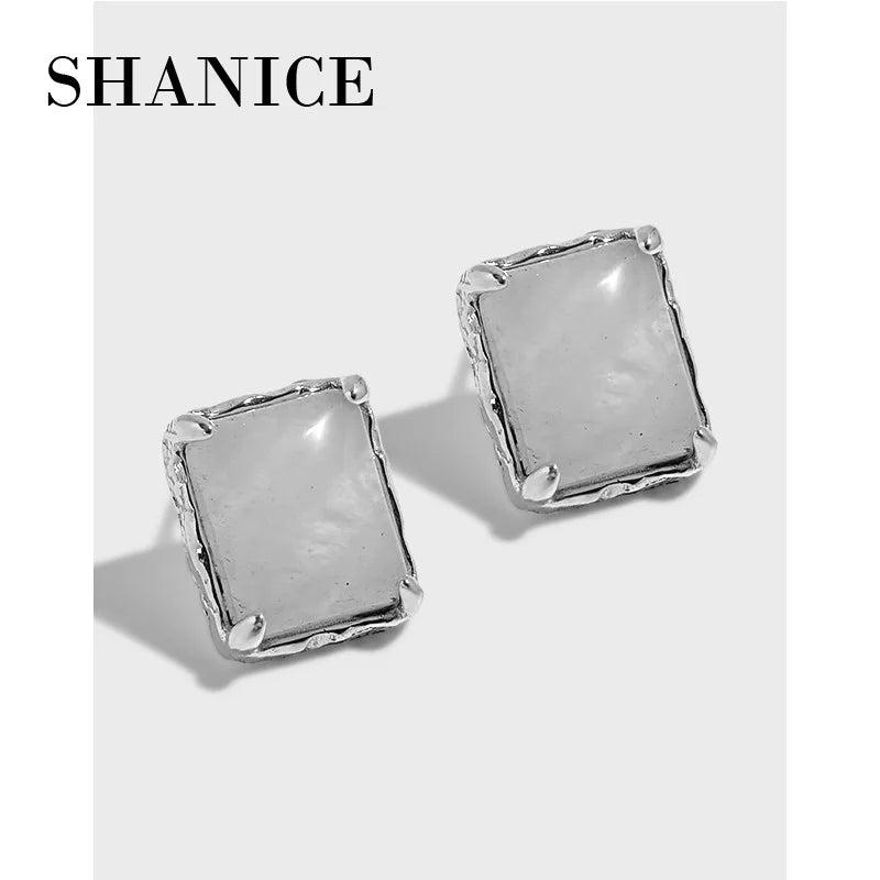 Geometric Rectangle Crystal Texture S925 Silver Stud Earrings