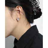 Geometric Rectangle Crystal Texture S925 Silver Stud Earrings