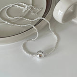 SHANICE S925 Sterling Silver Ball Necklace Clavicle Pendant
