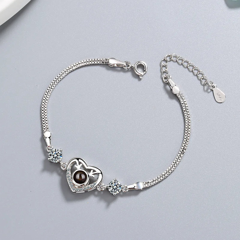Heart 100 Language I Love You Bracelet Embellished With Crystals