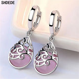 Pink Opal Stone Hoops Drop Earrings 925 Sterling Silver Female Party Jewelry