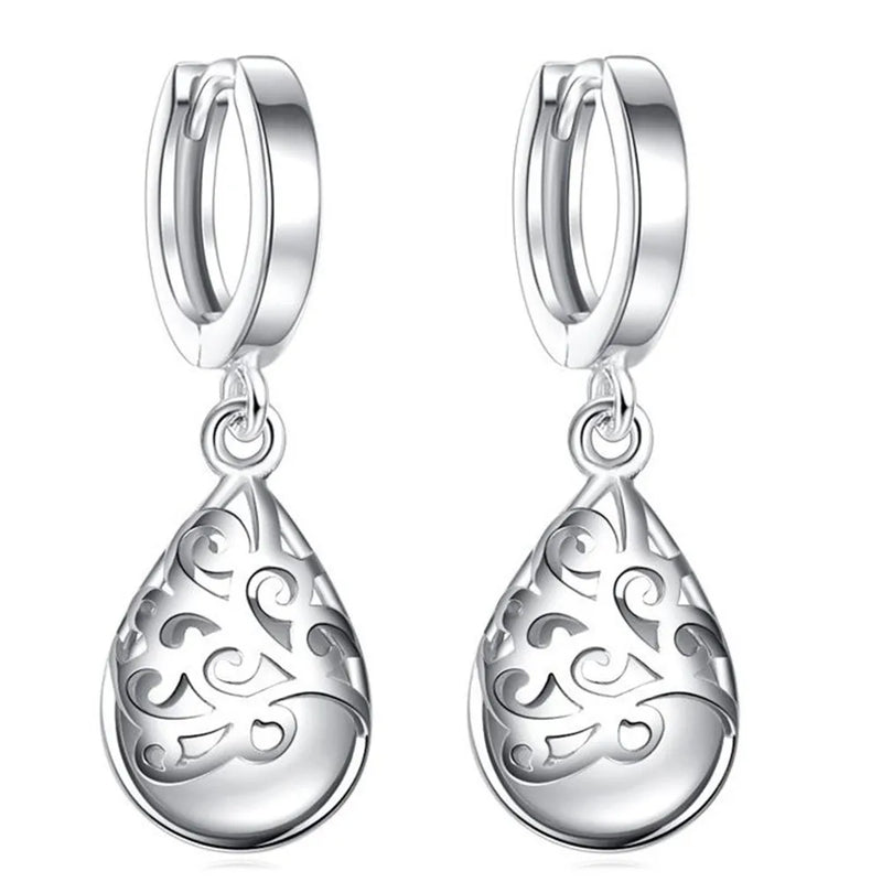 Pink Opal Stone Hoops Drop Earrings 925 Sterling Silver Female Party Jewelry