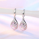 Pink Opal Stone Hoops Drop Earrings 925 Sterling Silver Female Party Jewelry