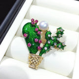 Enamel Cactus Brooch Natural Freshwater Pearl Pins