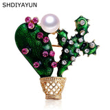 Enamel Cactus Brooch Natural Freshwater Pearl Pins