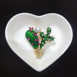 Enamel Cactus Brooch Natural Freshwater Pearl Pins