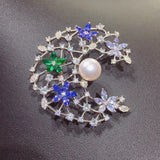 Freshwater Pearl Moon Brooch For Women