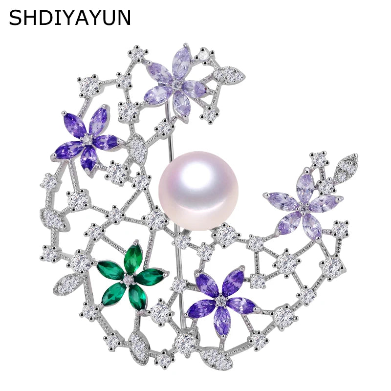 Freshwater Pearl Moon Brooch For Women