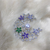 Freshwater Pearl Moon Brooch For Women