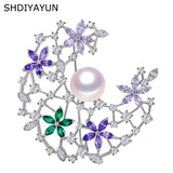 Freshwater Pearl Moon Brooch For Women